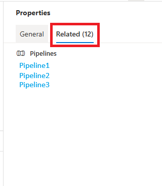 Screenshot showing the list of pipelines related to the current Data Source