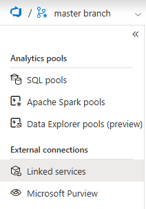 Screenshot showing the "Manage" menu with Synapse Analytics studio