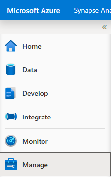 Screenshot showing the left hand menu in the Synapse Analytics studio